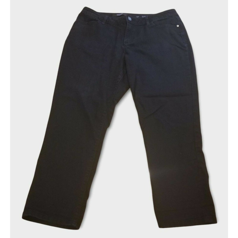Simply Vera Wang Womens Petites Size 12P Capri Mid Rise Button FlyBlack Jeans